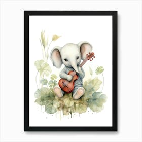 Elephant Painting Playing An Instrument Watercolour 1 Art Print