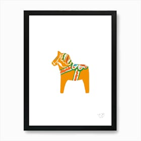 Swedish Dalahorse Orange On White Art Print