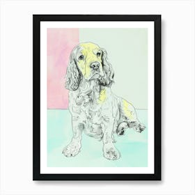 Pastel Clumber Spaniel Dog Pastel Line Illustration  1 Art Print