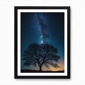 Lone Tree At Night stars Art Print