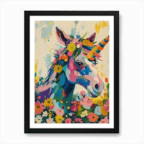 Floral Fauvism Style Unicorn Portrait 3 Art Print