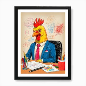 Rooster In Business Suit Art Print