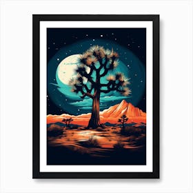 Joshua Tree With Starry Sky At Night In Retro Illustration Style (4) Art Print