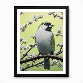 Ohara Koson Inspired Bird Painting House Sparrow 1 Art Print