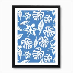 Tropical Leaves Blue Art Print
