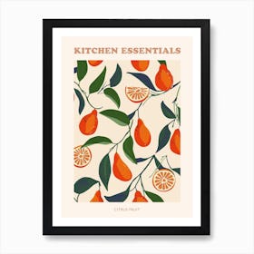 Citrus Fruit On A Branch Pattern Poster 3 Art Print