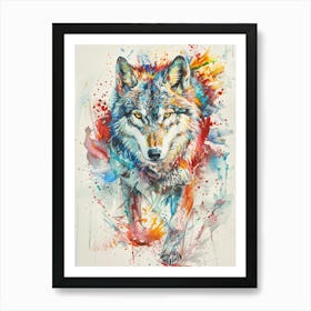 Arctic Wolf Colourful Watercolour 2 Art Print