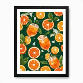 Aperol Spritz Pattern Cocktail Oranges Kitchen Art Art Print (14) Art Print