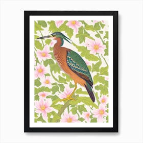 Green Heron William Morris Style Bird Art Print