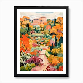 Gardens Of Alhambra, Spain In Autumn Fall Illustration 2 Art Print