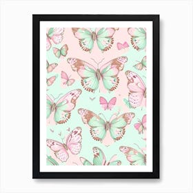 Butterflies Repeat Pattern Vintage Pastel 1 Art Print