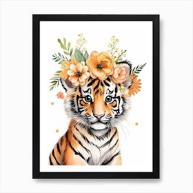 Baby Tiger Flower Crown Bowties Woodland Animal Nursery Decor (18) Art Print