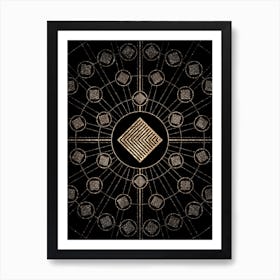 Geometric Glyph Radial Array in Glitter Gold on Black n.0071 Art Print