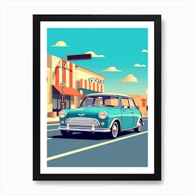 A Mini Cooper Car In Route 66 Flat Illustration 4 Poster