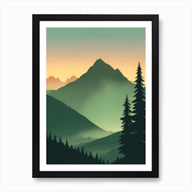 Misty Mountains Vertical Composition In Green Tone 186 Art Print