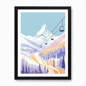 Zermatt   Switzerland, Ski Resort Pastel Colours Illustration 1 Art Print