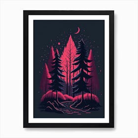 A Fantasy Forest At Night In Red Theme 10 Art Print