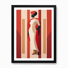 Woman In Red Dress Abstract red and beige Art 1 Art Print