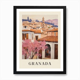 Granada Spain 2 Vintage Pink Travel Illustration Poster Art Print