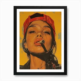 Girl in Cap Smoking A Cigarette Art Print