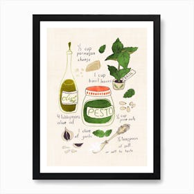 Pesto Sauce Illustrated Recipe Art Print