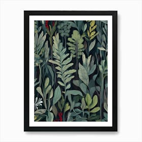 Seamless Pattern With Plants And Flowers Art Print