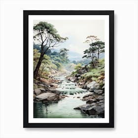 Iya Valley In Tokushima, Japanese Brush Painting, Ukiyo E, Minimal 4 Art Print