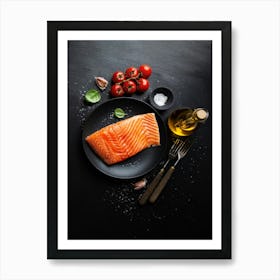 Salmon with spices — Food kitchen poster/blackboard, photo art Art Print