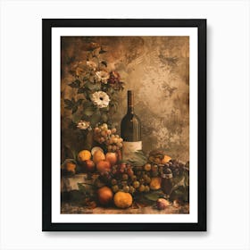 Vintage Wine And Fruit still life painting Art Print