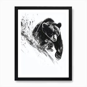 Malayan Sun Bear Cub Sledding Down A Snowy Hill Ink Illustration 4 Art Print