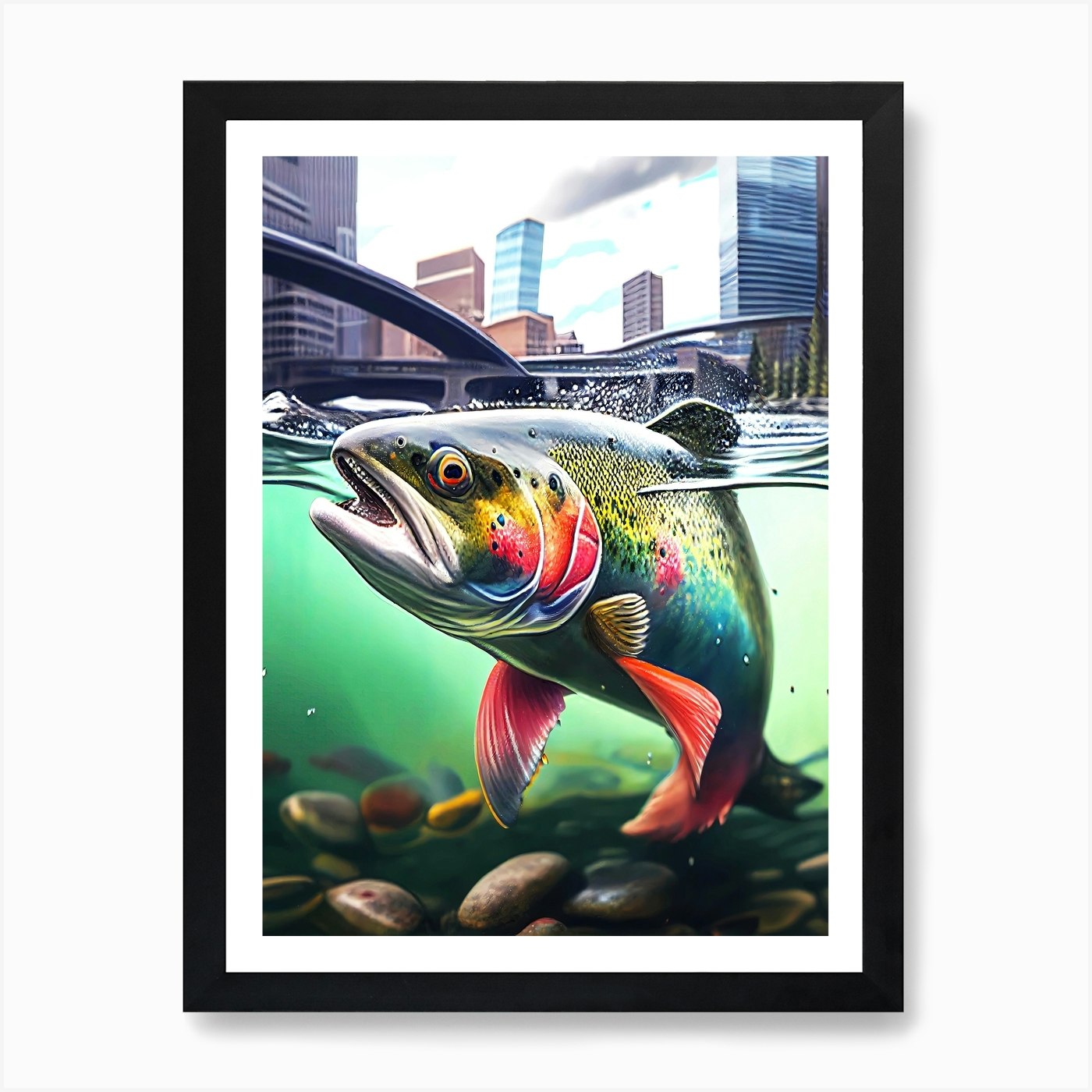 Trout Surfacing Calgary Bow River- Rainbow Trout Art Print