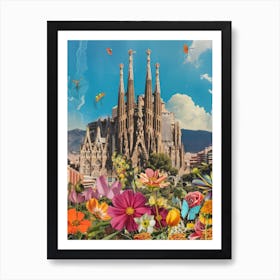 Barcelona   Floral Retro Collage Style 3 Art Print