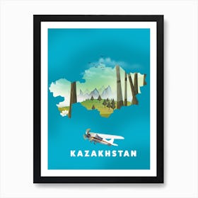 Kazakhstan Travel map Art Print