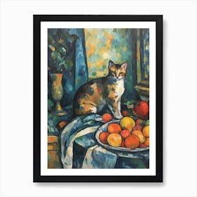 Flower Vase Stock With A Cat 3 Impressionism, Cezanne Style Art Print