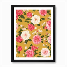 Camellia Floral Print Retro Pattern1 Flower Art Print