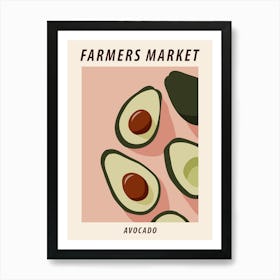 Farmers market Avocado, Exotic food art, Neutral retro print Art Print