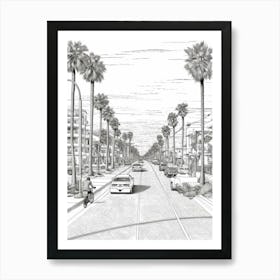 View Of California, Usa Line Art Black And White 5 Art Print