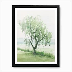 Willow Tree Atmospheric Watercolour Painting 3 Art Print