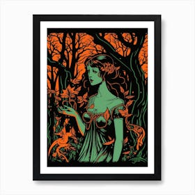 Girl In The Woods Art Print