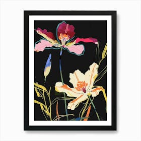 Neon Flowers On Black Cosmos 4 Art Print