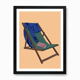 My Bright Happy Place Lazy Summer Beach Chair with a blue shirt and a book Art Print