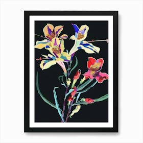 Neon Flowers On Black Snapdragon 4 Art Print