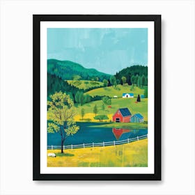 Farm By The Lake Art Print