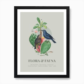 Flora & Fauna with Blue Rock Trush Art Print