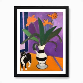 A Painting Of A Still Life Of A Crocus With A Cat In The Style Of Matisse 3 Art Print