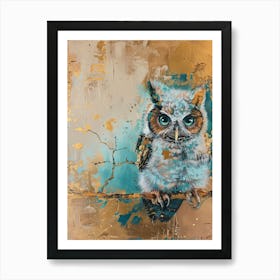 Baby Owl Gold Effect Collage 4 Art Print