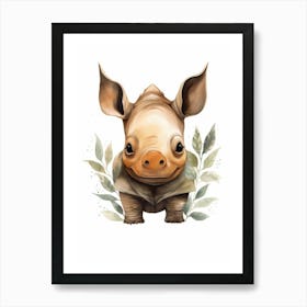Watercolour Jungle Animal Javan Rhinoceros 5 Art Print
