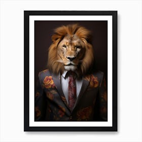 African Lion Wearing A Suit 4 Art Print