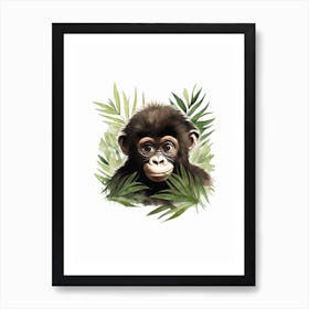 Watercolour Jungle Animal Baby Gorilla 2 Art Print