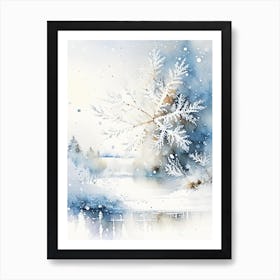 Snowflakes Falling By A Lake, Snowflakes, Storybook Watercolours 2 Art Print